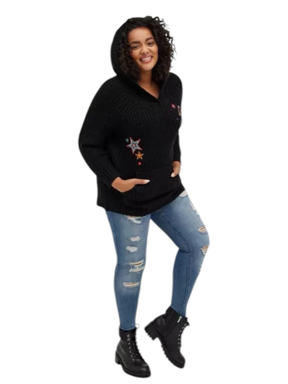 Torrid Black Star Embroidered Hoodie Sweater Size 0 12 NWT - Picture 7 of 16